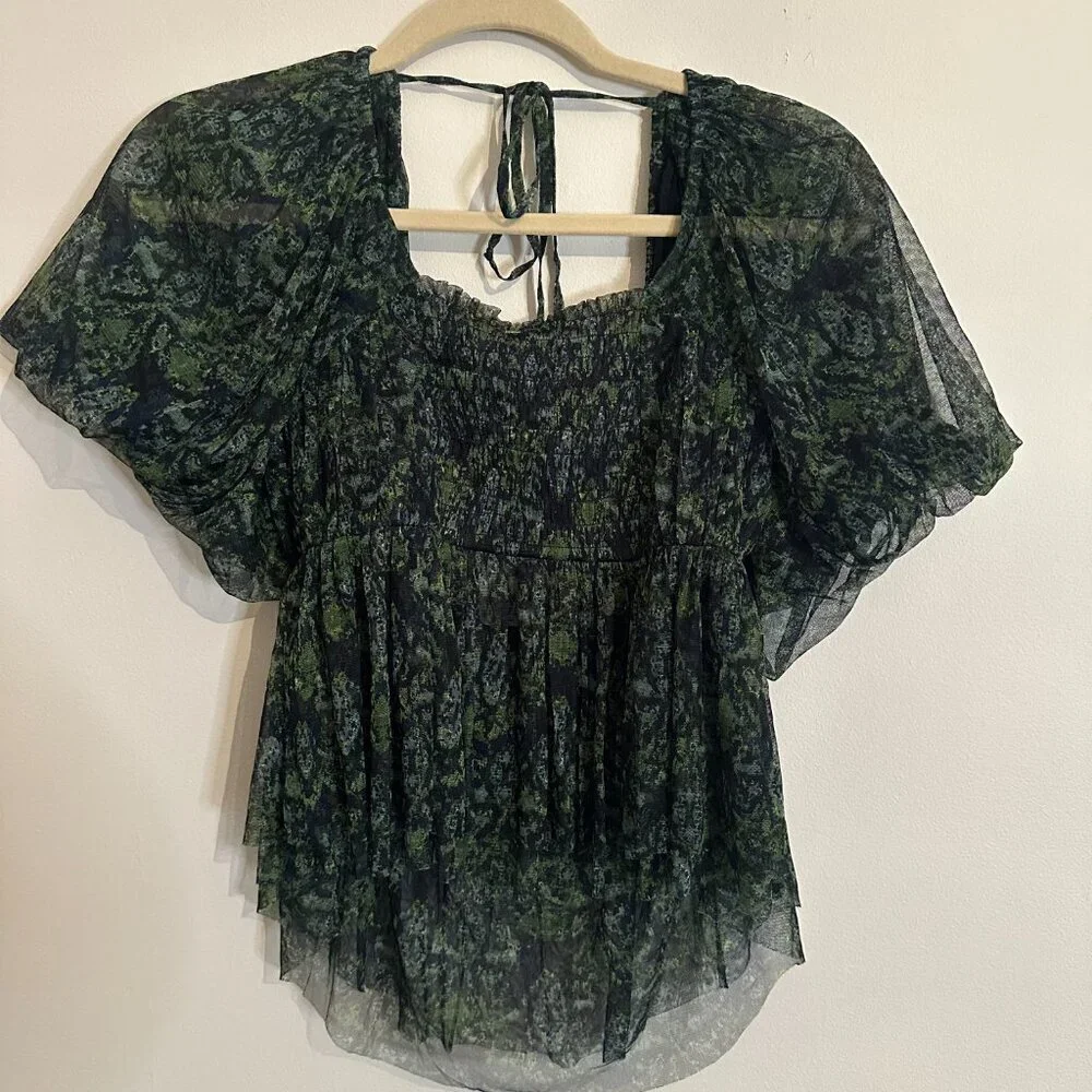 Free People Penelope Blouse Puff Sleeve Peasant Boho Chic - NWT - Medium